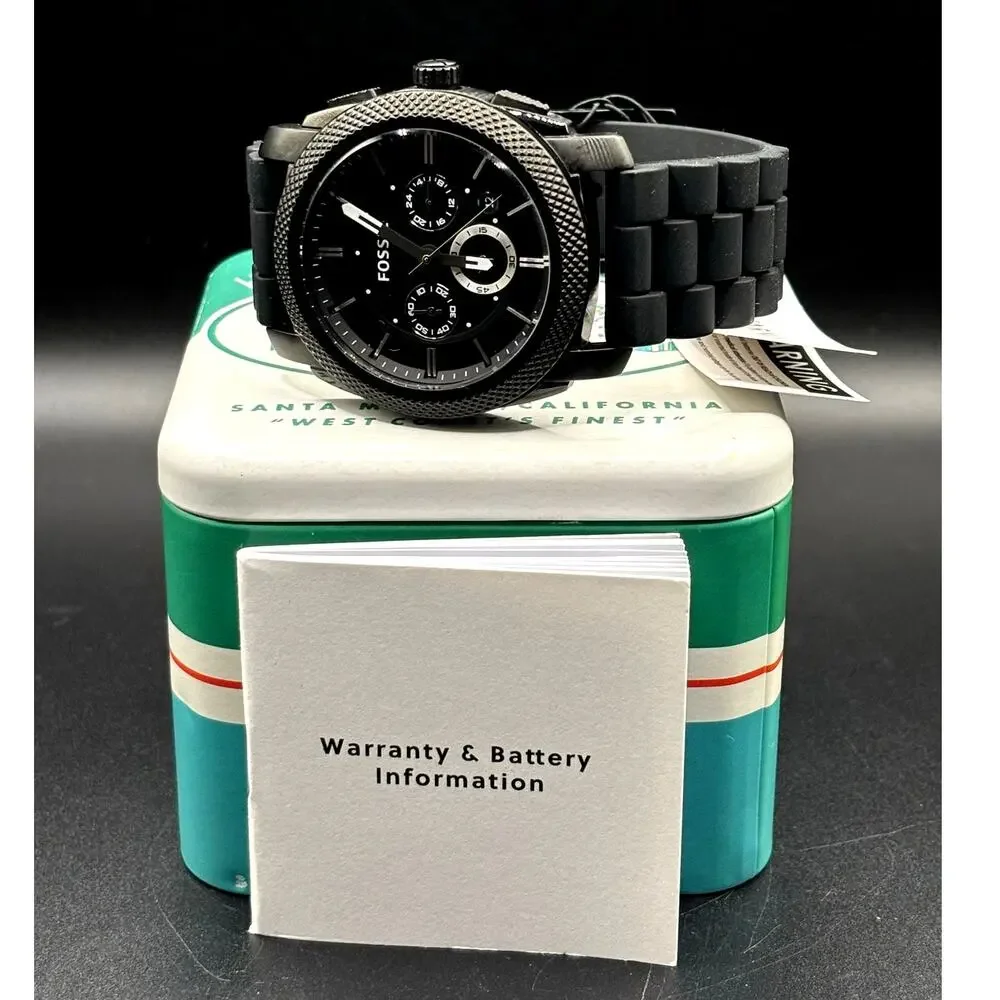 Fossil FS4487 Men's Machine Chronograph Black Silicone Strap Watch NIBWT